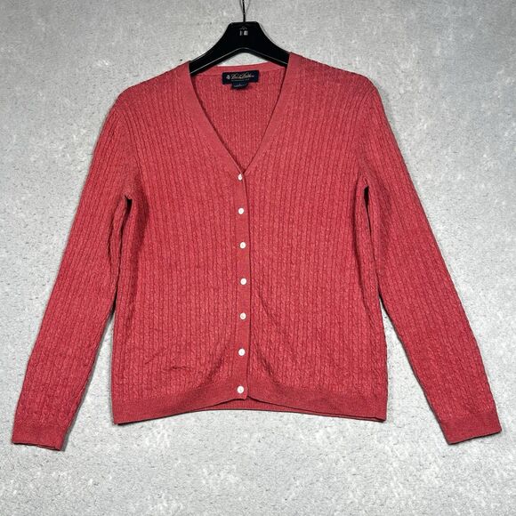 Brooks Brothers Sweater Womens Large Rose Silk/Cashmere Cable Knit Cardigan - Picture 1 of 10